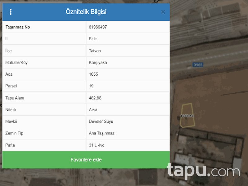 Bitlis Tatvan Karşıyaka Mahallesi'nde 482 m2 Konut İmarlı Arsa