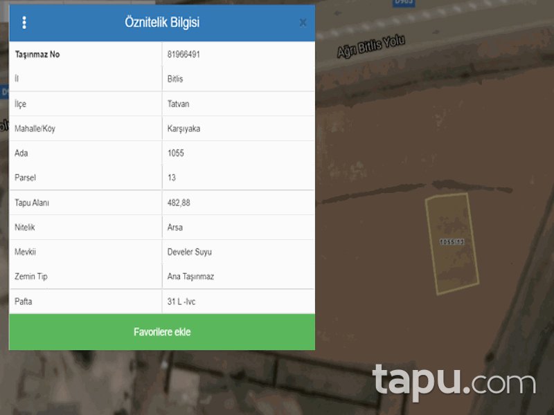 Bitlis Tatvan Karşıyaka Mahallesi'nde 482 m2 Arsa
