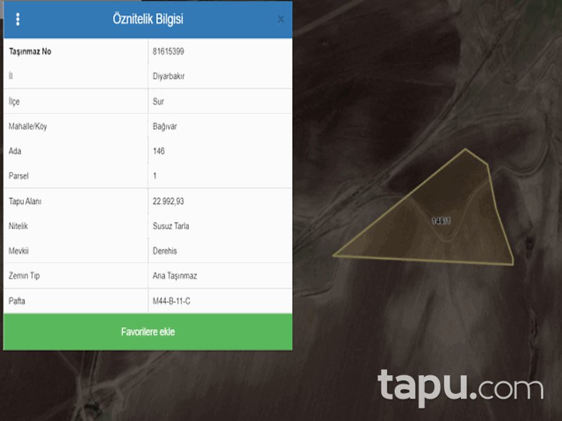 Diyarbakır Sur Bağıvar Mahallesi'nde 23 Dönüm Tarla
