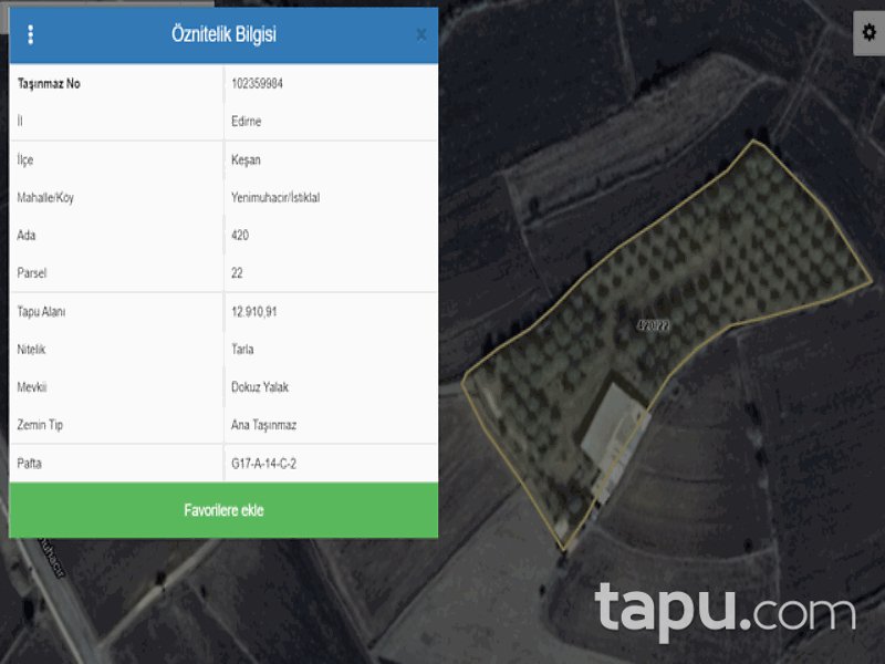 Edirne Keşan Yenimuhacir Mahallesi'nde 13 Dönüm Tarla