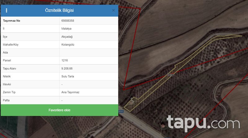 Malatya Akçadağ Kotangölü Mahallesi'nde 9208 m2 Tarla