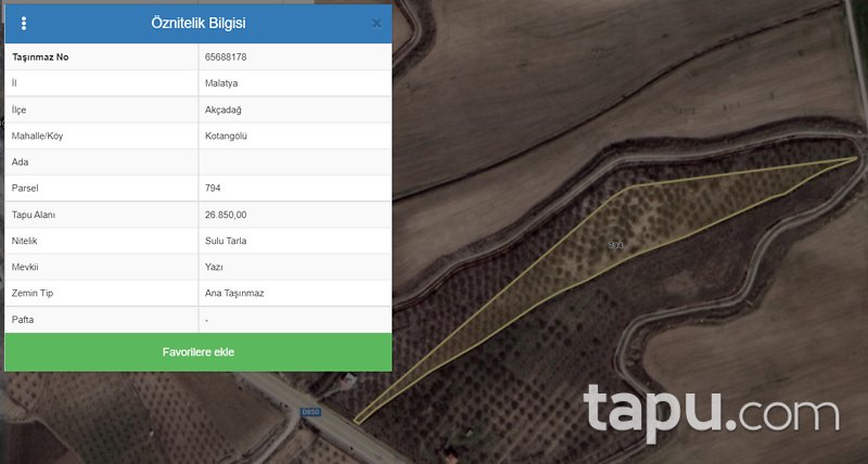 Malatya Akçadağ Kotangölü Mahallesi'nde 26850 m2 Tarla