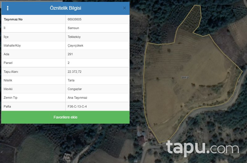 Samsun Tekkeköy Çayırçökek Mahallesi'nde 22 Dönüm Tarla