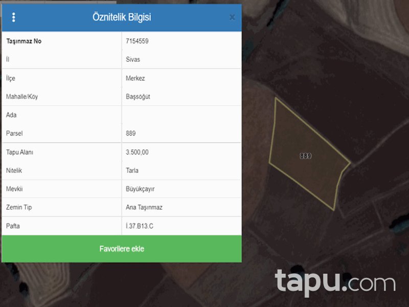 Sivas Merkez Başsöğüt Mahallesi'nde 3500 m2 Tarla