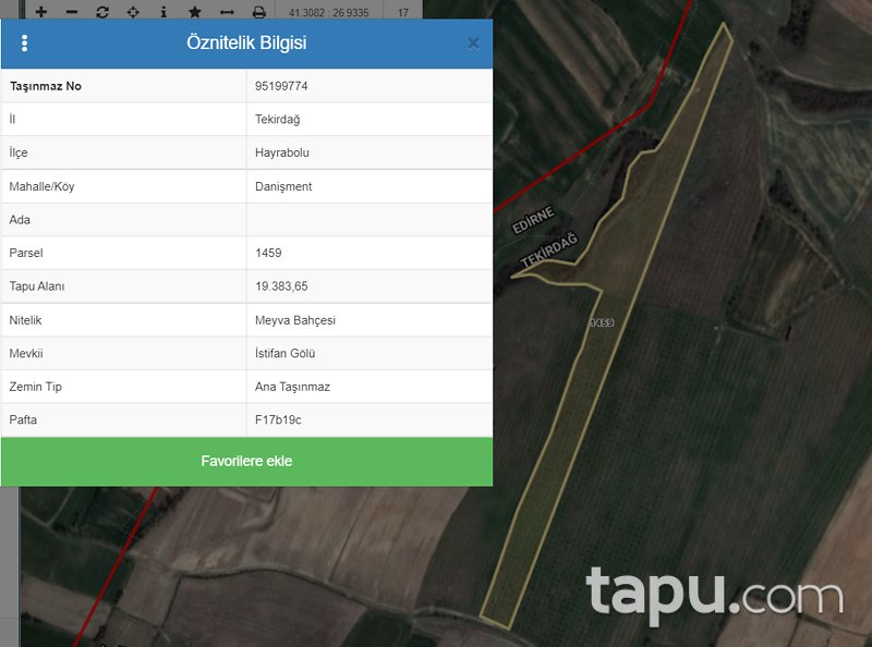 Tekirdağ Hayrabolu Denişment Mahallesi'nde 19 Dönüm Meyve Bahçesi