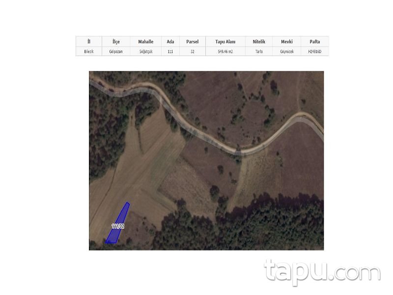 Bilecik Gölpazarı Söğütçük Mahallesi'nde 549 m2 Tarla
