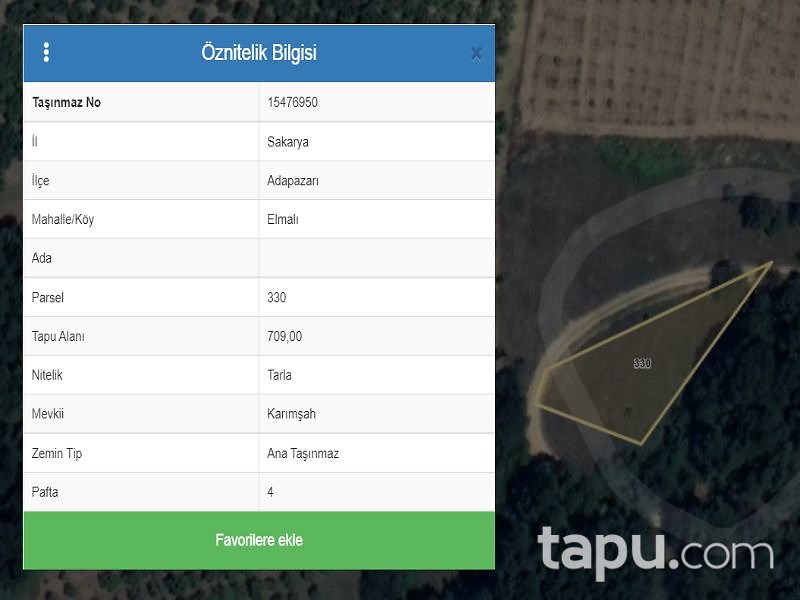 Sakarya Adapazarı Elmalı Mahallesi'nde 709 m2 Tarla