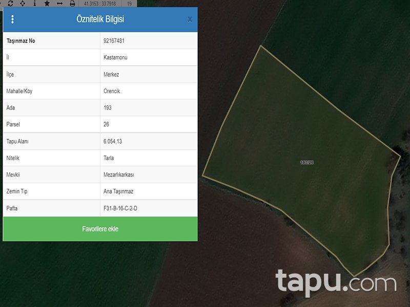 Kastamonu Merkez Örencik Mahallesi'nde 6 Dönüm Tarla