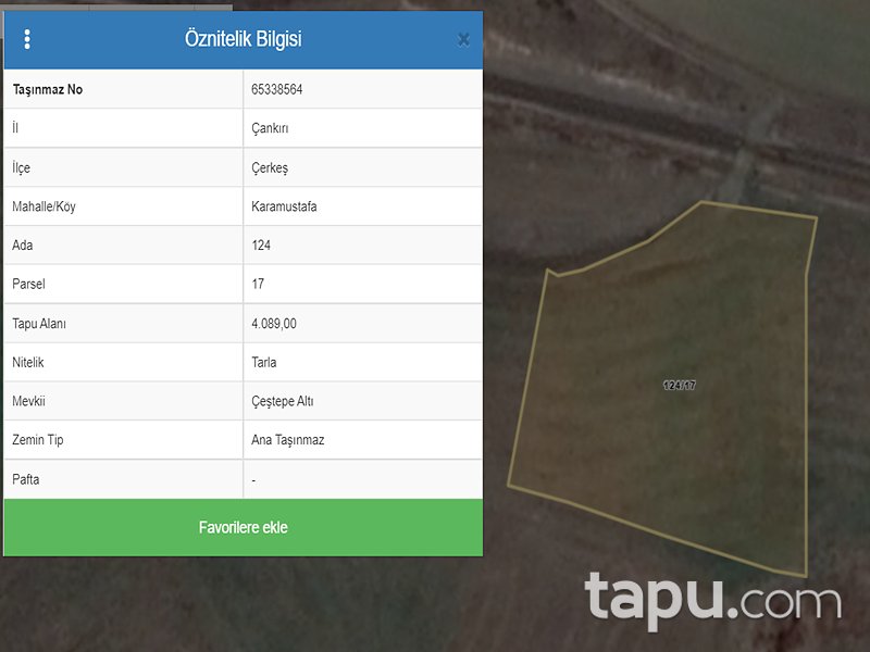 Çankırı Çerkeş Karamustafa Mahallesi'nde 4089 m2 Tarla