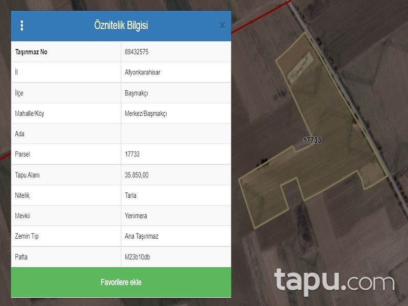 Afyonkarahisar Basmakçı Merkez Mahallesi'nde 35 Dönüm Tarla