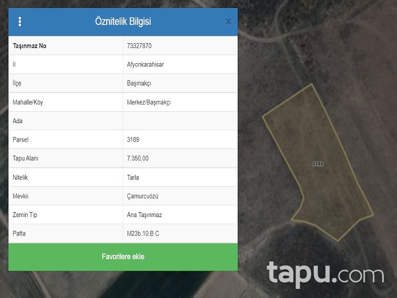 Afyonkarahisar Basmakçı Merkez Mahallesi'nde 7350 m2 Tarla