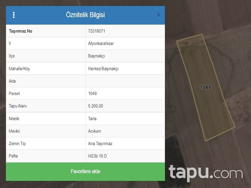 Afyonkarahisar Basmakçı Merkez Mahallesi'nde 5300 m2 Tarla