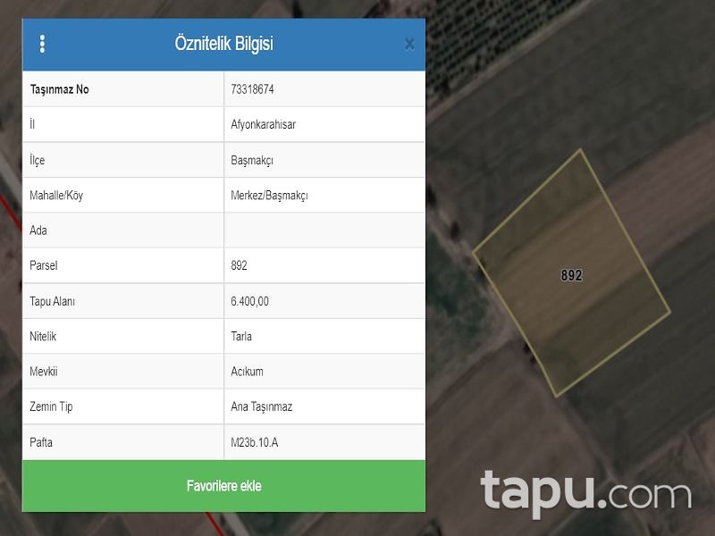Afyonkarahisar Basmakçı Merkez Mahallesi'nde 6400 m2 Tarla