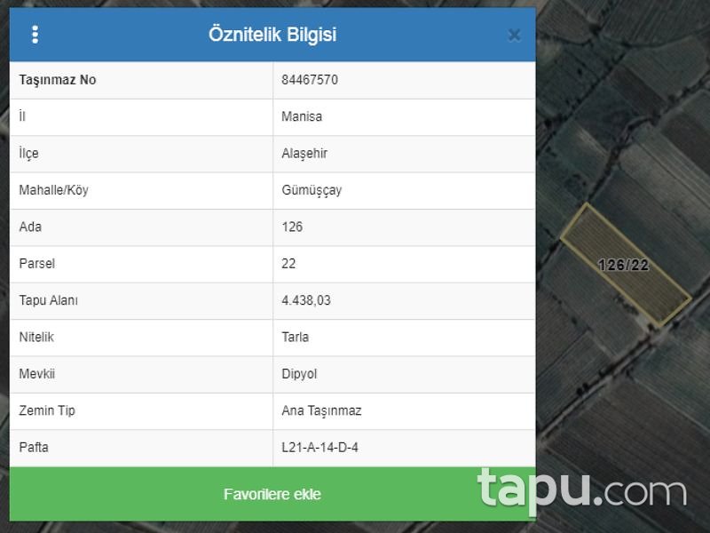 Manisa Alaşehir Gümüşçay Mahallesi'nde 4438 m2 Tarla