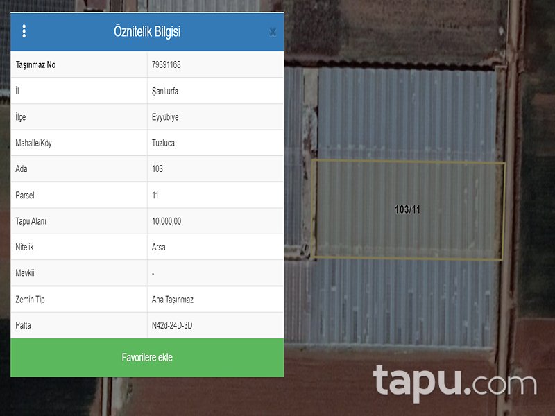 Şanlıurfa Eyyübiye'de 10 Dönüm Sera İmarlı Arsa