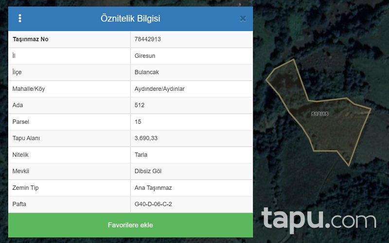 Giresun Bulancak Aydındere/Aydınlar Mahallesi'nde 3690 m2 Tarla