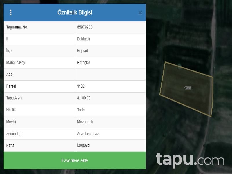 Balıkesir Kepsut Hotaşlar Mahallesi'nde 4100 m2 Tarla (1450)