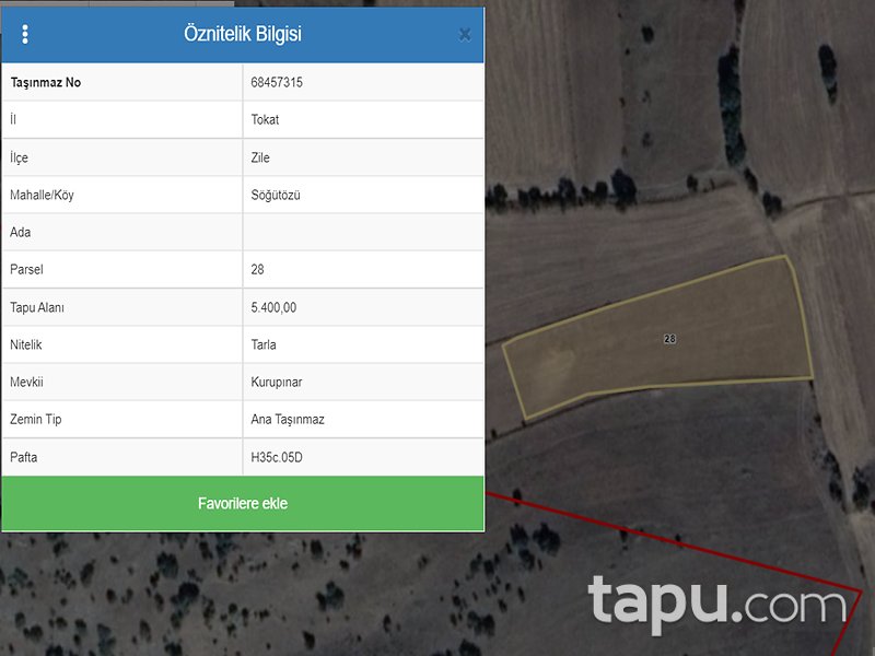 Tokat Zile Söğütözü Mahallesi'nde 5400 m2 Tarla