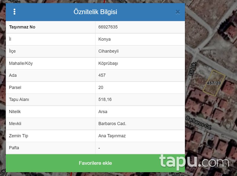 Konya Cihanbeyli Köprübaşı'nda Konut İmarlı 518 m2 Arsa