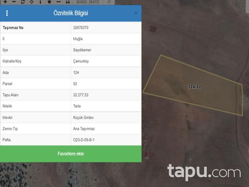 Seydikemer Çamurköy Mahallesi'nde Yatırımlık 32 Dönüm Tarla