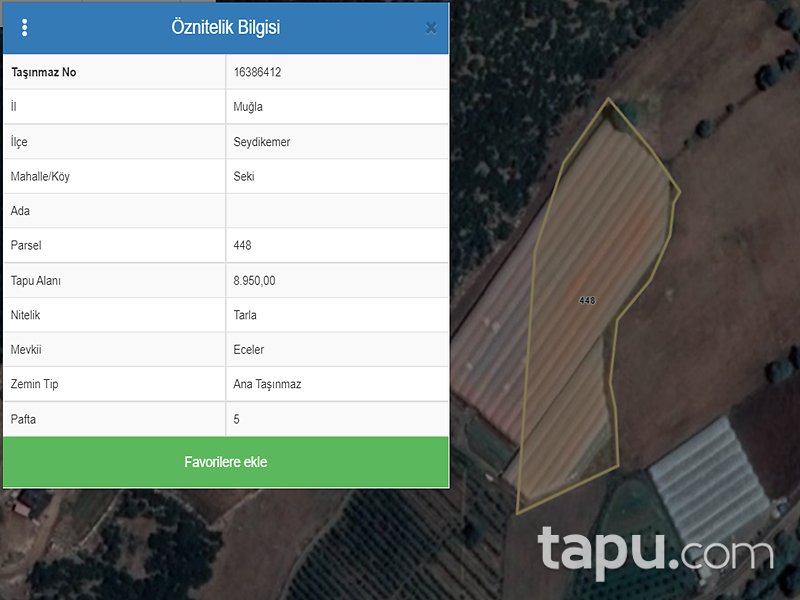 Muğla Seydikemer Seki Mahallesi'nde 8950 m2 Tarla (1490)