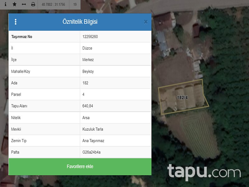Düzce Merkez Beyköy Mahallesi'nde 640 m2 Arsa