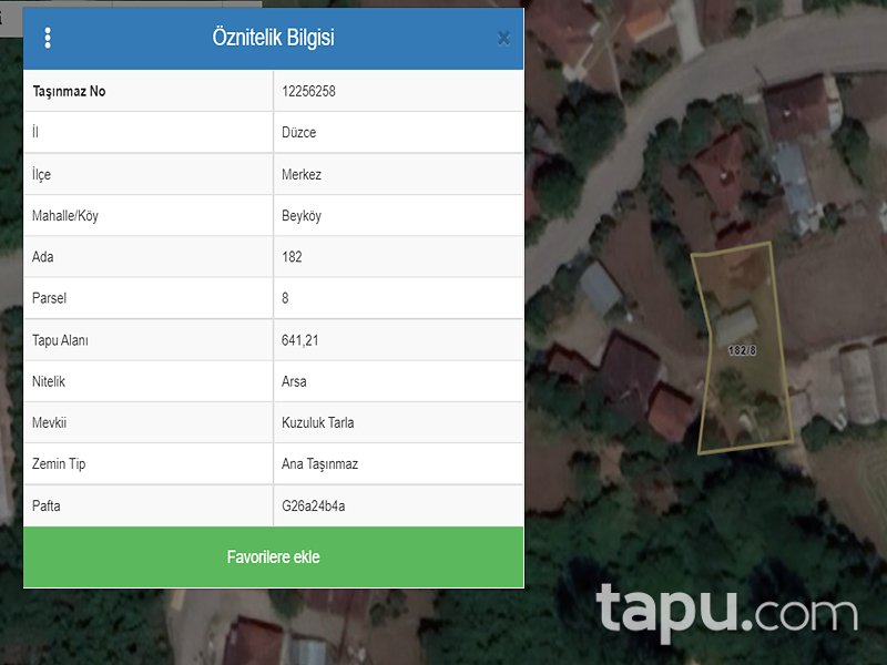 Düzce Merkez Beyköy Mahallesi'nde 641 m2 Konut İmarlı Arsa