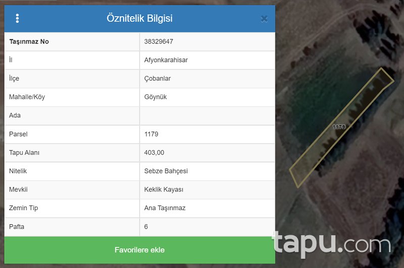 Afyonkarahisar Çobanlar Göynük Mahallesi'nde 403 m2 Sebze Bahçesi