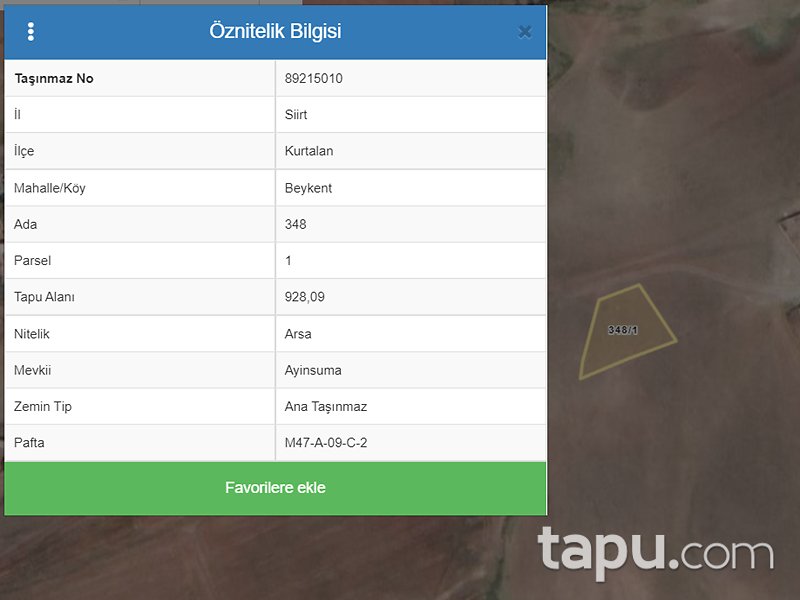 Siirt Kurtalan'da 928 m2 Konut İmarlı Arsa