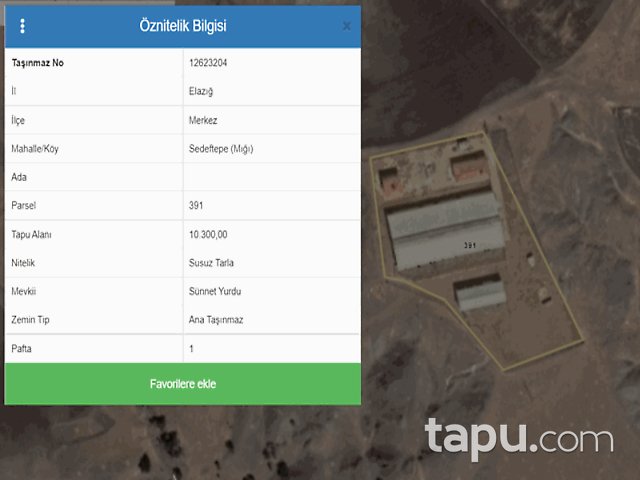 Elazığ Merkez Sedeftepe Mahallesi'nde Bina ve 10 Dönüm Arazi