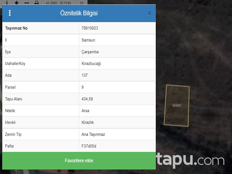 Samsun Çarşamba Kirazbucağı Mahallesi'nde 434 m2 Arsa