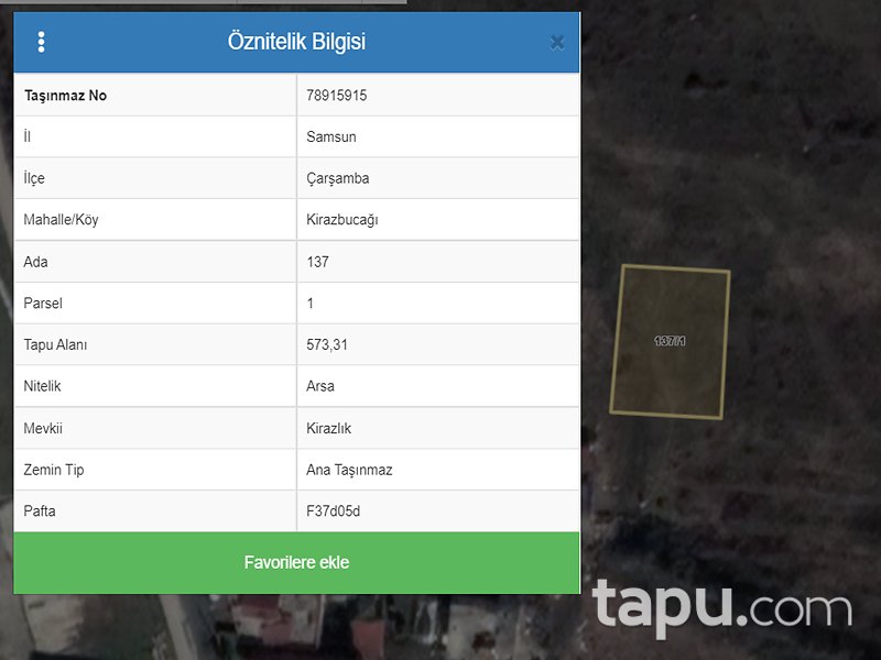Samsun Çarşamba Kirazbucağı Mahallesi'nde Konut İmarlı 573 m2 Arsa