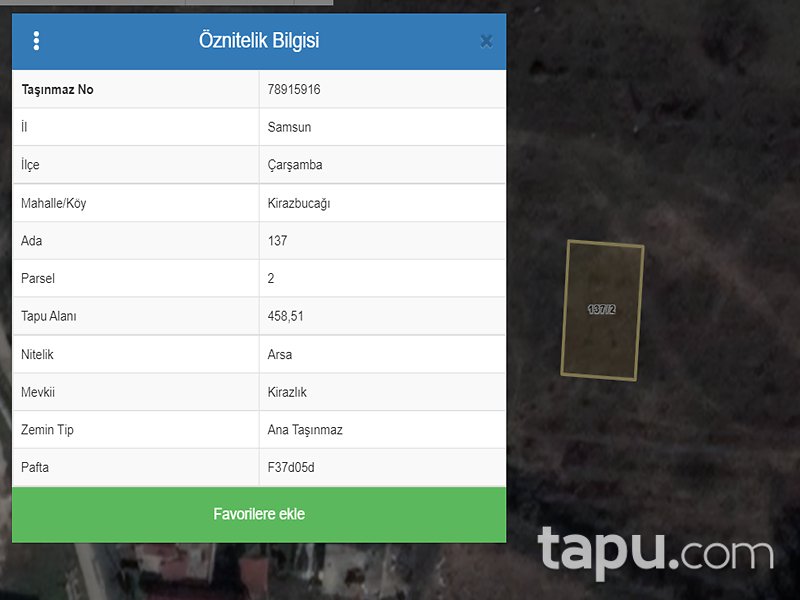 Samsun Çarşamba Kirazbucağı Mahallesi'nde Konut İmarlı 458 m2 Arsa