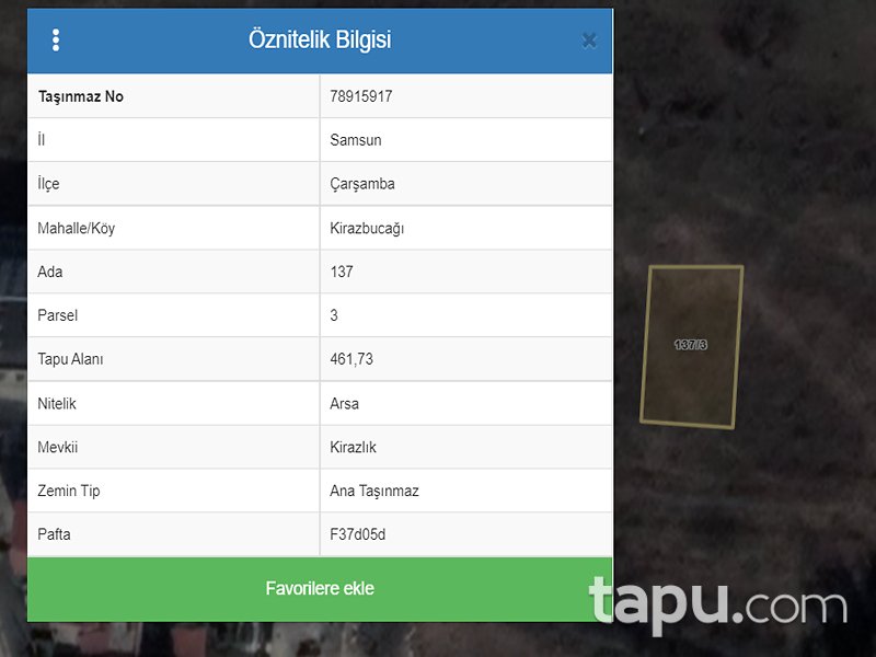Samsun Çarşamba Kirazbucağı Mahallesi'nde Konut İmarlı 461 m2 Arsa