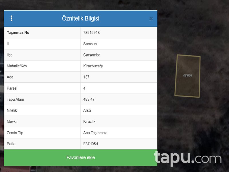 Samsun Çarşamba Kirazbucağı Mahallesi'nde Konut İmarlı 483 m2 Arsa