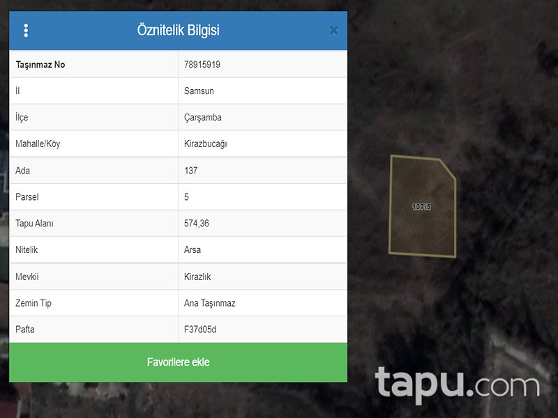 Samsun Çarşamba Kirazbucağı Mahallesi'nde Konut İmarlı 574 m2 Arsa