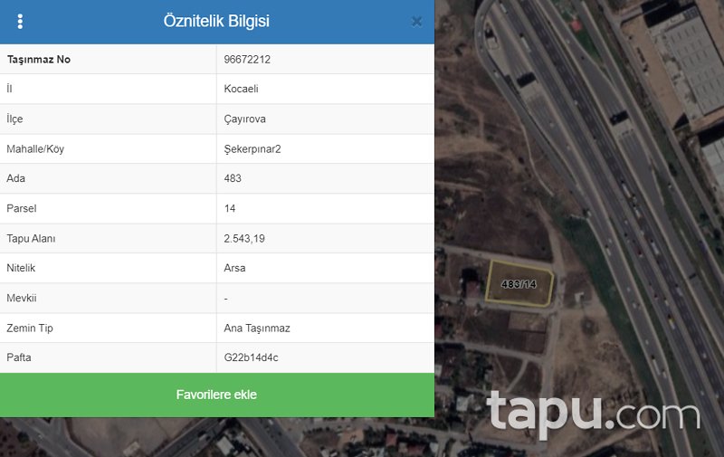 Şekerpınar Gebze Yolu'na 80 Metre Mesafede Tabela Değeri Yüksek Ticari İmarlı Arsa
