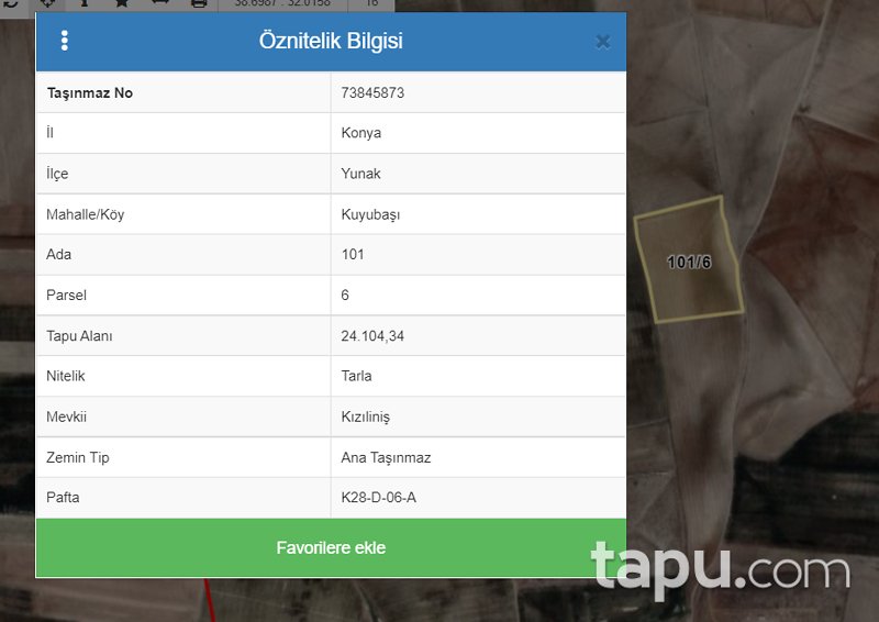 Konya Yunak Kuyubaşı'nda 24 Dönüm Tarla