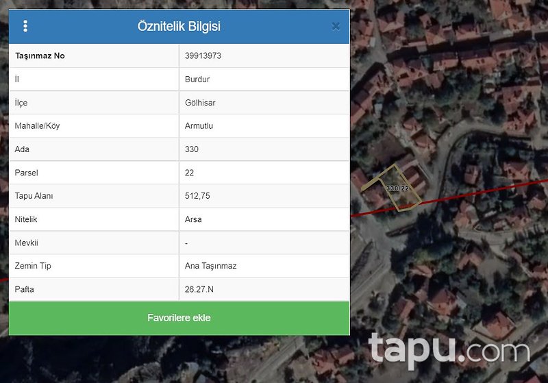 Burdur Armutlu Mahallesi'nde 512 m2 Konut İmarlı arsa