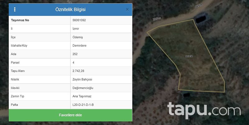 Ödemiş Demirdere Mahallesi'nde 2742 m2 Zeytin Bahçesi (1594)