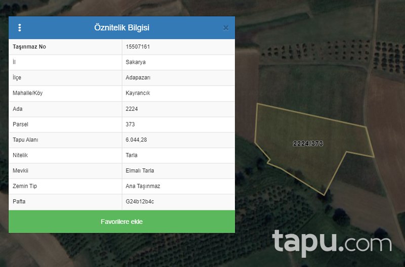 Adapazarı Kayrancık Mahallesi'nde 6 Dönüm Tarla