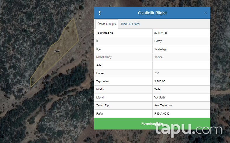 Hatay Yayladağı Yenice Köyü'nde 3800 m2 Tarla