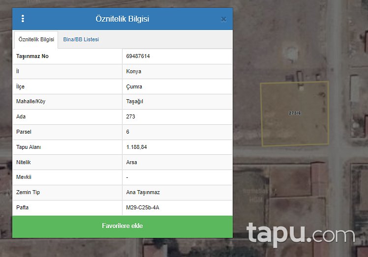 Konya Çumra Taşağıl Mahallesi'nde Gelişme Alanında İmarlı Arsa