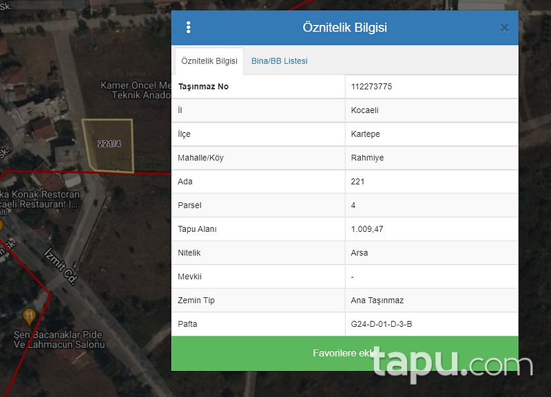 Kocaeli Kartepe Rahmiye Mahallesi'nde Yatırımlık Konut İmarlı Arsa