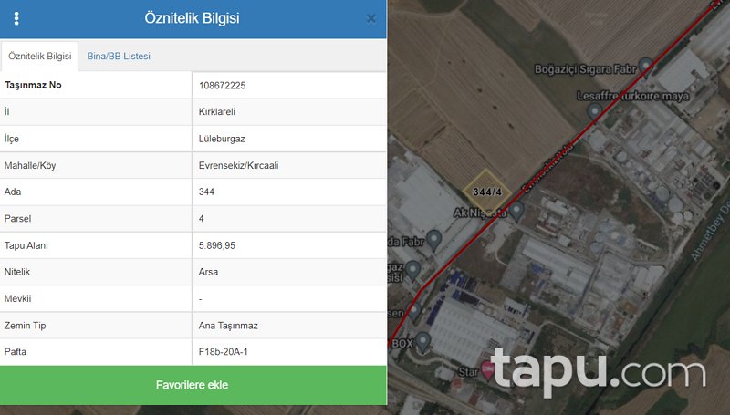 Kırklareli Lüleburgaz Evrensekiz Mahallesi'nde Sanayi İmarlı Arsa