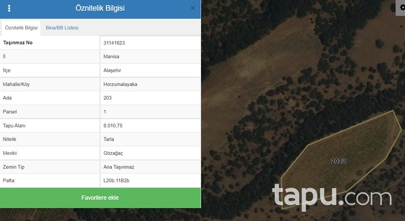 Manisa Alaşehir Horzumalayaka Mahallesi'nde 8 Dönüm Tarla
