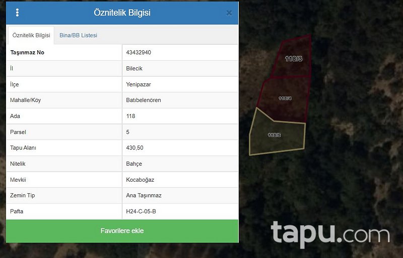 Bilecik Yenipazar'da 1.237 m2 Yan Yana 3 Adet Arazi