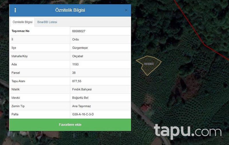 Ordu Gürgentepe'de 877 m2 Fındık Bahçesi
