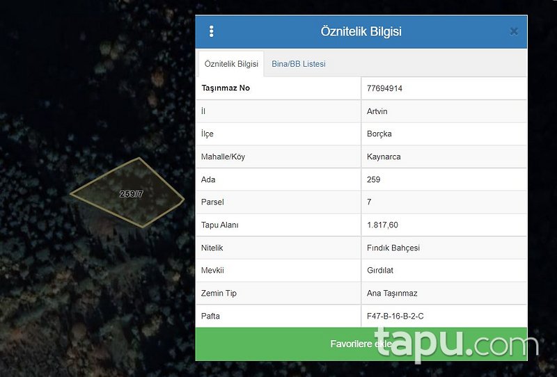 Artvin Borçka Kaynarca Köyü'nde Hisseli Fındık Bahçesi