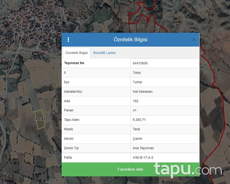 Tokat Turhal Kat Kasabası Köyü'nde Yatırımlık 6260 m2 Tarla